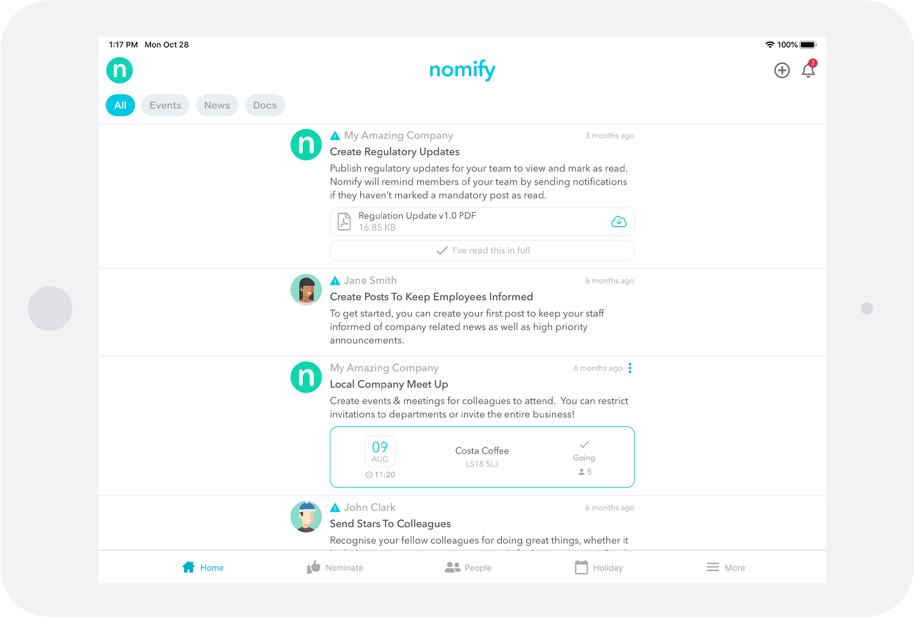 Nomify - The Employee Engagement App available on Tablets